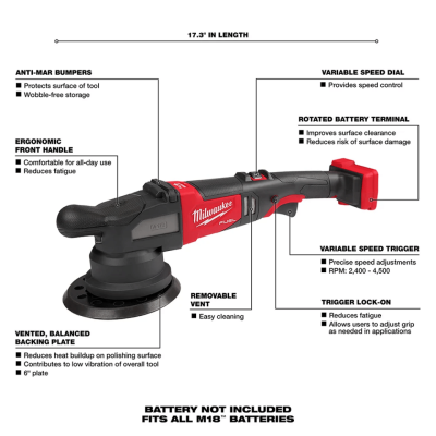 MILWAUKEE M18 FROP15-0M18 FUEL™ 150mm (6") Random Orbital Polisher (Tool Only)