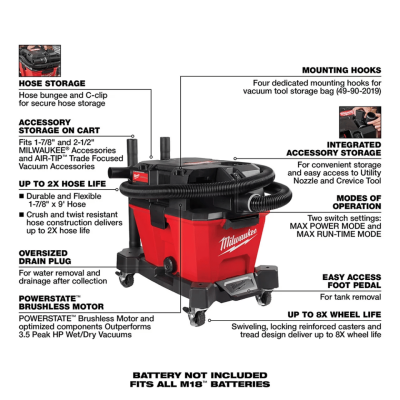 MILWAUKEE M18 FVC23L-0 M18 FUEL™ 23L Wet/Dry Vacuum (Tool Only)