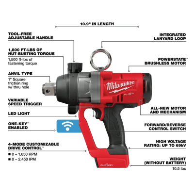 MILWAUKEE ONEFHIWF1-0X0 M18 FUEL™ ONE-KEY™ 1" High Torque Impact Wrench with Friction Ring (Tool Only)