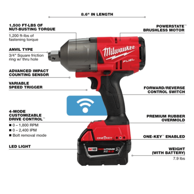 บล็อกกระแทกไร้สาย 3/4" 18V MILWAUKEE รุ่น M18 ONEFHIWF34-0X (เฉพาะตัวเครื่อง)