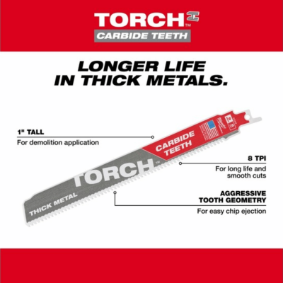 ใบเลื่อยซอว์ซอลตัดโลหะฟันคาร์ไบด์ 6 และ 9 นิ้ว MILWAUKEE รุ่น TORCH (1 ใบ/แพ็ค)