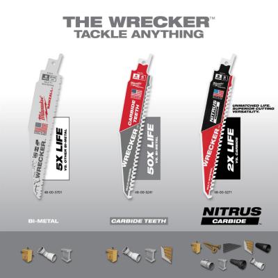 MILWAUKEE WRECKER Multi-Purpose Reciprocating Saw Blades 6" / 9" / 12", 8 TPI (5-Piece Pack)