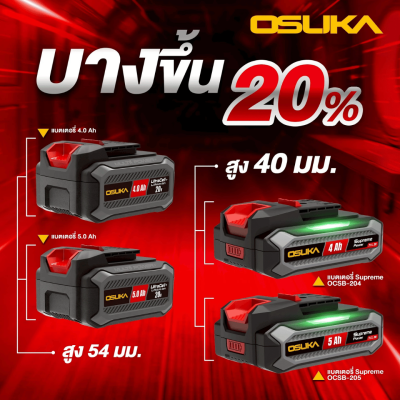 OSUKA Ultracell+ / Supreme Power 20V Battery, available in 2.0–15.0Ah capacity