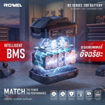 แบตเตอรี่ลิเธียมไอออน 20V 2.0Ah ROWEL รุ่น BLR2020RX
