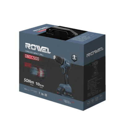 ROWEL Cordless Impact Drill BL with battery 2 Ah x 2 (RW-PT-DBDC500), Power 20 V. 50 Nm.