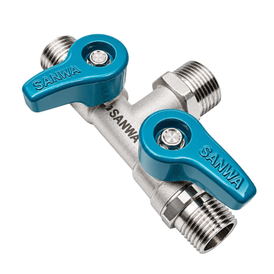 มินิบอลวาล์ว 3 ทาง 2 วาล์ว (ผผผ.) ขนาด 1/2" 4 หุน SANWA รุ่น BV 3M2V 15 MMM