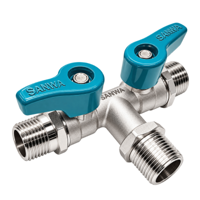 มินิบอลวาล์ว 3 ทาง 2 วาล์ว (ผผผ.) ขนาด 1/2" 4 หุน SANWA รุ่น BV 3M2V 15 MMM