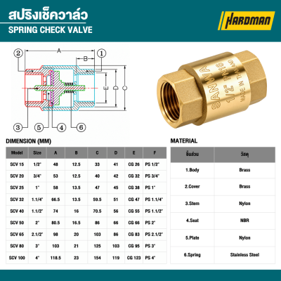 สปริงเช็ควาล์วทองเหลือง ขนาด 1/2"- 4" SANWA