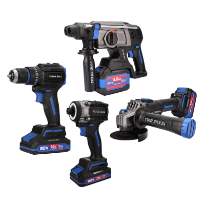 26mm Rotary Hammer Drill/Hand Grinder/Cordless Drill and Impact Driver Set TEXUS BULL TX-8457