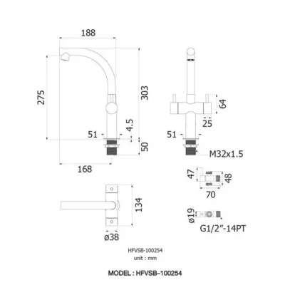 ก๊อกน้ำดื่ม-น้ำใช้ คอสวิง VRH รุ่น DUO+STOP VALVE3ทาง