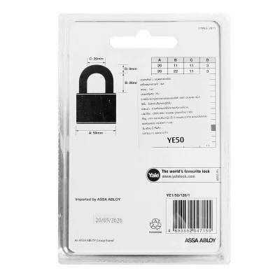 กุญแจคล้องคอสั้น 50 มม. YALE รุ่น YE50  