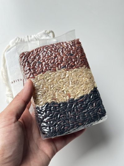 ของชำร่วยงานแต่ง Rice with Screen Bag ข้าว 3 สีพร้อมถุงผ้าสกรีนลาย