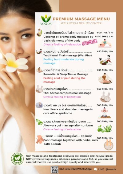 BODY MASSAGE MENU PRICE LIST