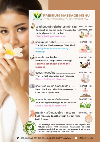 BODY MASSAGE MENU PRICE LIST