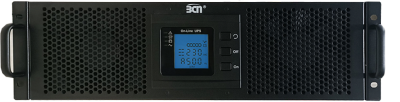 หน้าจอ LCD UPS MEMO PLUS RT III แสดงแรงดันไฟฟ้าและสถานะแบตเตอรี่ รองรับ SNMP RS232 USB สำหรับควบคุมระยะไกล