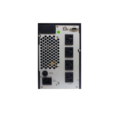 ด้านหลังเครื่องสำรองไฟ UPS SERVER PRO 1–3kVA พร้อมช่องต่อสายไฟ พอร์ตสื่อสาร RS232/USB และระบบระบายความร้อน รองรับการติดตั้งในห้องเซิร์ฟเวอร์