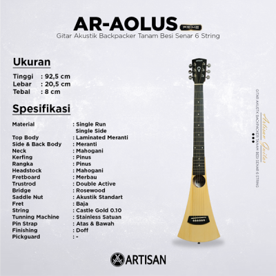 ARTISAN Gitar Akustik Backpacker Tanam Besi ( AR - AOLUS Prime ) Senar 6 String