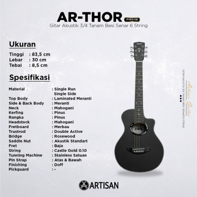 ARTISAN Gitar Akustik 3/4 Tanam Besi (AR - THOR Prime) Senar 6 String