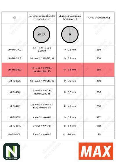 ท่อมาร์คสายไฟสีขาว ขนาด 3.6 mm. ยาว 250m  LM-TU436L2