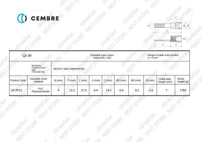 หางปลาหุ้มแบบแบน GF-PP 12 สีเหลือง "CEMBRE" 100ชิ้น/ห่อ