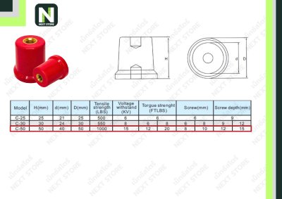 ลูกถ้วยบัสบาร์ฉนวนแดง C-50 M10/Busbar Insulator C-50 M10