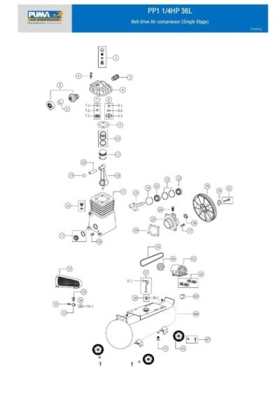 อะไหล่ปั๊มลมพูม่า 1 แรงม้า รุ่น PP-1 (1/4 HP)