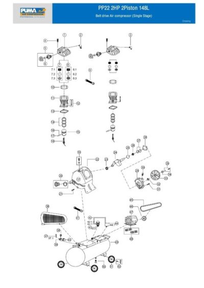 อะไหล่ปั๊มลมพูม่า รุ่น PP-22 (2 HP)