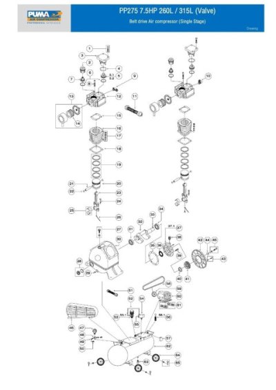 อะไหล่ปั๊มลมพูม่า รุ่น PP-275 (7.5 HP รุ่นวาล์ว)