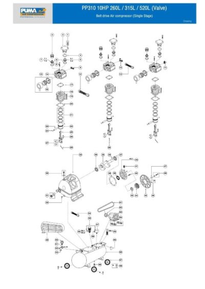 อะไหล่ปั๊มลมพูม่า รุ่น PP-310 (10 HP รุ่นวาล์ว)