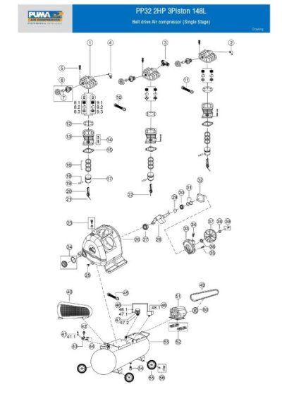 อะไหล่ปั๊มลมพูม่า รุ่น PP-23 (3 HP รุ่นแผ่นลิ้น)
