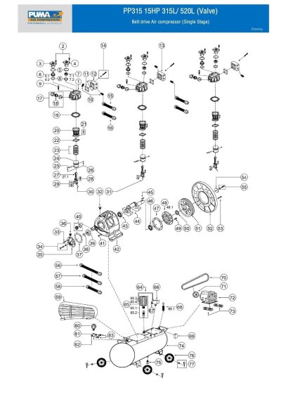 อะไหล่ปั๊มลมพูม่า รุ่น PP-315 (15 HP รุ่นวาล์ว)