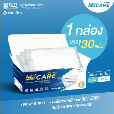 [เซทคู่สุดคุ้ม] Hi-Care Premium Grade หน้ากากอนามัยหนาพิเศษ สีขาว (รองรับ PM2.5 กรองเชื้อโรค)  (2 กล่อง บรรจุ 60 ชิ้น)