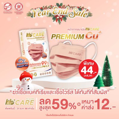 Hi-Care Premium Grade Copper หน้ากากอนามัยหนาพิเศษ (รองรับ PM2.5 กรองเชื้อโรค) แผ่นกรอง 3 ชั้น ชนิดคล้องหู / 10 ชิ้น