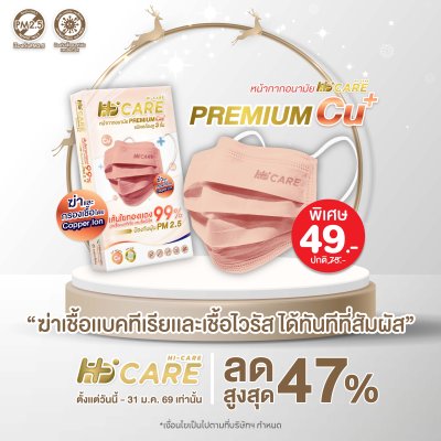 Hi-Care Premium Grade Copper หน้ากากอนามัยหนาพิเศษ (รองรับ PM2.5 กรองเชื้อโรค) แผ่นกรอง 3 ชั้น ชนิดคล้องหู / 10 ชิ้น