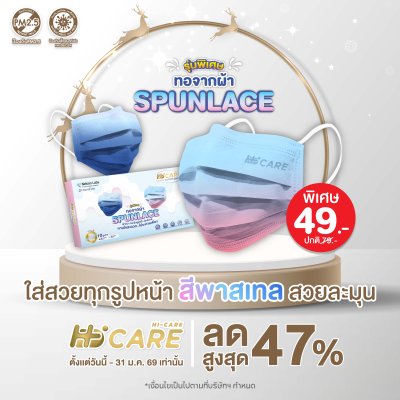 Hi-Care Premium Grade CANDY-CLOUD รุ่นผ้าทอพิเศษ จากผ้า Spunlace  แผ่นกรอง 3 ชั้น ชนิดคล้องหู / 10 ชิ้น