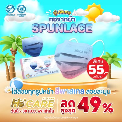 Hi-Care Premium Grade CANDY-CLOUD รุ่นผ้าทอพิเศษ จากผ้า Spunlace  แผ่นกรอง 3 ชั้น ชนิดคล้องหู / 10 ชิ้น