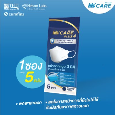 Hi-Care Plus 4 หน้ากากแบบ 3 มิติ หน้ากากอนามัยหนาพิเศษ แผ่นกรอง 4 ชิ้นชนิดคล้องหู