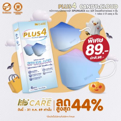 Hi-Care PLUS4 รุ่นผ้าทอพิเศษ จากผ้า SPUNLACE หน้ากากแบบ 3 มิติ  (รองรับ PM2.5 กรองเชื้อโรค) แผ่นกรอง 4 ชั้น