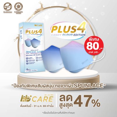 Hi-Care PLUS4 รุ่นผ้าทอพิเศษ จากผ้า SPUNLACE หน้ากากแบบ 3 มิติ  (รองรับ PM2.5 กรองเชื้อโรค) แผ่นกรอง 4 ชั้น