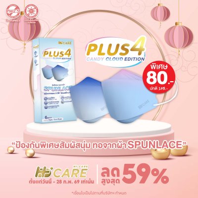 Hi-Care PLUS4 รุ่นผ้าทอพิเศษ จากผ้า SPUNLACE หน้ากากแบบ 3 มิติ  (รองรับ PM2.5 กรองเชื้อโรค) แผ่นกรอง 4 ชั้น