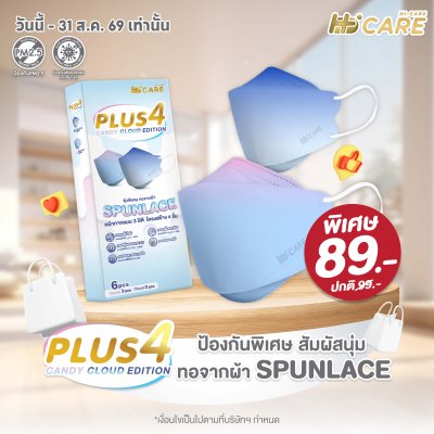 Hi-Care PLUS4 รุ่นผ้าทอพิเศษ จากผ้า SPUNLACE หน้ากากแบบ 3 มิติ  (รองรับ PM2.5 กรองเชื้อโรค) แผ่นกรอง 4 ชั้น
