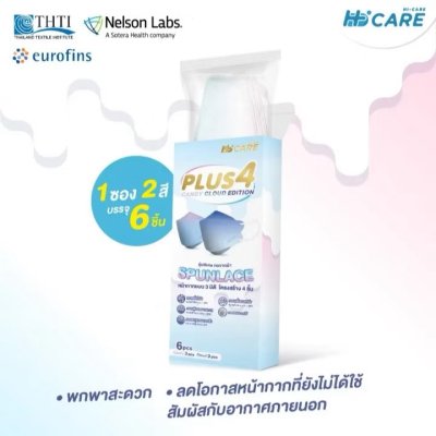 Hi-Care PLUS4 รุ่นผ้าทอพิเศษ จากผ้า SPUNLACE หน้ากากแบบ 3 มิติ  (รองรับ PM2.5 กรองเชื้อโรค) แผ่นกรอง 4 ชั้น