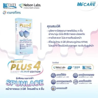 Hi-Care PLUS4 รุ่นผ้าทอพิเศษ จากผ้า SPUNLACE หน้ากากแบบ 3 มิติ  (รองรับ PM2.5 กรองเชื้อโรค) แผ่นกรอง 4 ชั้น