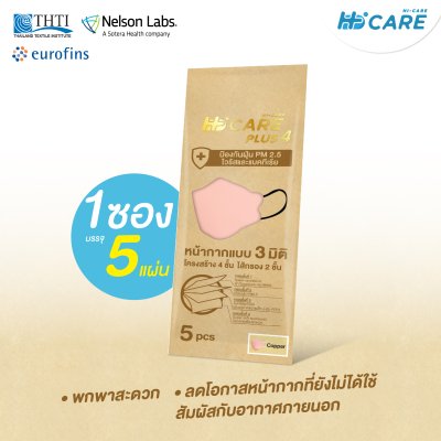 Hi-Care Plus 4 หน้ากากแบบ 3 มิติ หน้ากากอนามัยหนาพิเศษ แผ่นกรอง 4 ชิ้นชนิดคล้องหู
