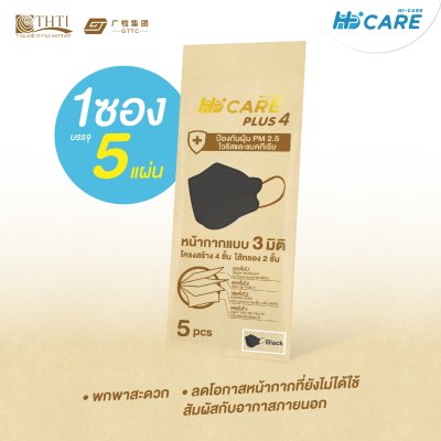 Hi-Care Plus 4 หน้ากากแบบ 3 มิติ หน้ากากอนามัยหนาพิเศษ แผ่นกรอง 4 ชิ้นชนิดคล้องหู