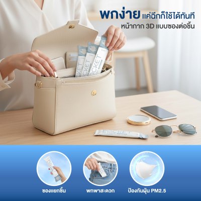 [เซ็ตสุดคุ้ม x3] Hi-Care หน้ากากอนามัย 3D Pocket Mask กรองเชื้อโรค ป้องกันฝุ่นPM 2.5 / สีขาว (แพ็กละ 15 ชิ้น)