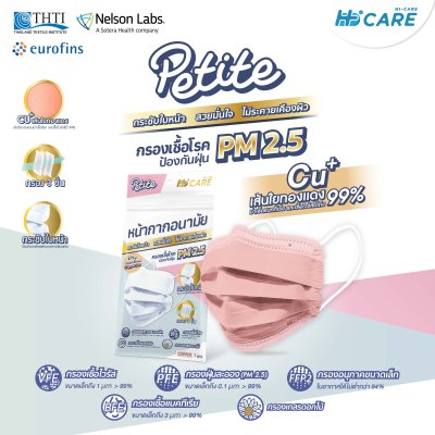 [เซท 3 แพค] Hi-Care Petite Copper Ion  หน้ากากอนามัยกระชับใบหน้า สีคอปเปอร์ สวยมั่นใจ ไม่ระคายเคืองผิว เหมาะสำหรับผู้หญิง หรือรูปหน้าเรียวเล็ก (1ซองบรรจุ7ชิ้น)