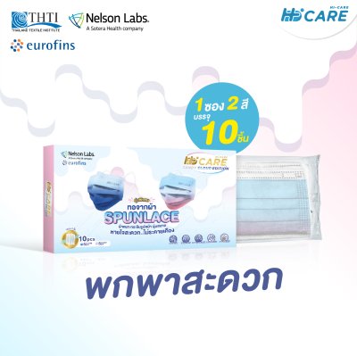 Hi-Care Premium Grade CANDY-CLOUD รุ่นผ้าทอพิเศษ จากผ้า Spunlace  แผ่นกรอง 3 ชั้น ชนิดคล้องหู / 10 ชิ้น