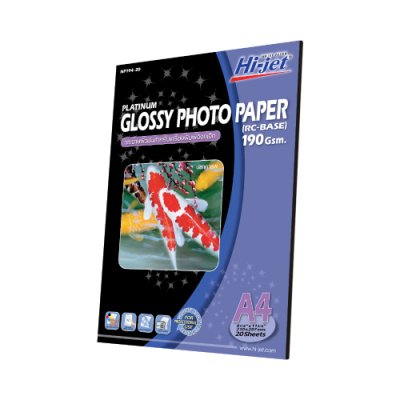 Hi-jet กระดาษโฟโต้ ผิวมัน เคลือบด้านหลังพิเศษ Inkjet Platinum Glossy (Backside-coated) 190 แกรม A4 20 แผ่น