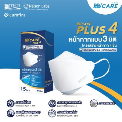 Hi-Care Plus 4 หน้ากากแบบ 3 มิติ หน้ากากอนามัยหนาพิเศษ แผ่นกรอง 4 ชิ้นชนิดคล้องหู
